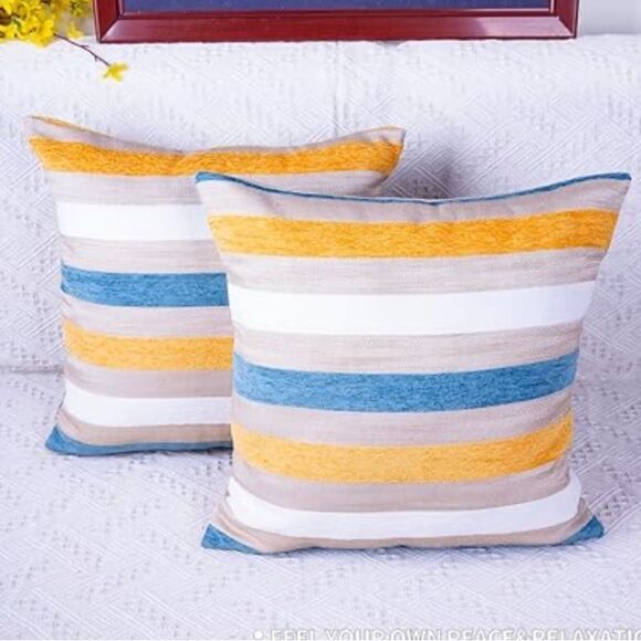 Trade Pack Of 2 Decorative Stripe Throw Pillow Covers 18X18,Square Pillow - Picture 1 of 1